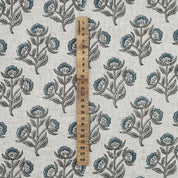 Handmade Bluish and Gray Floral Block Printed Viscose Linen Fabric 58" Wide for Pillows, Curtains – BELPATRA