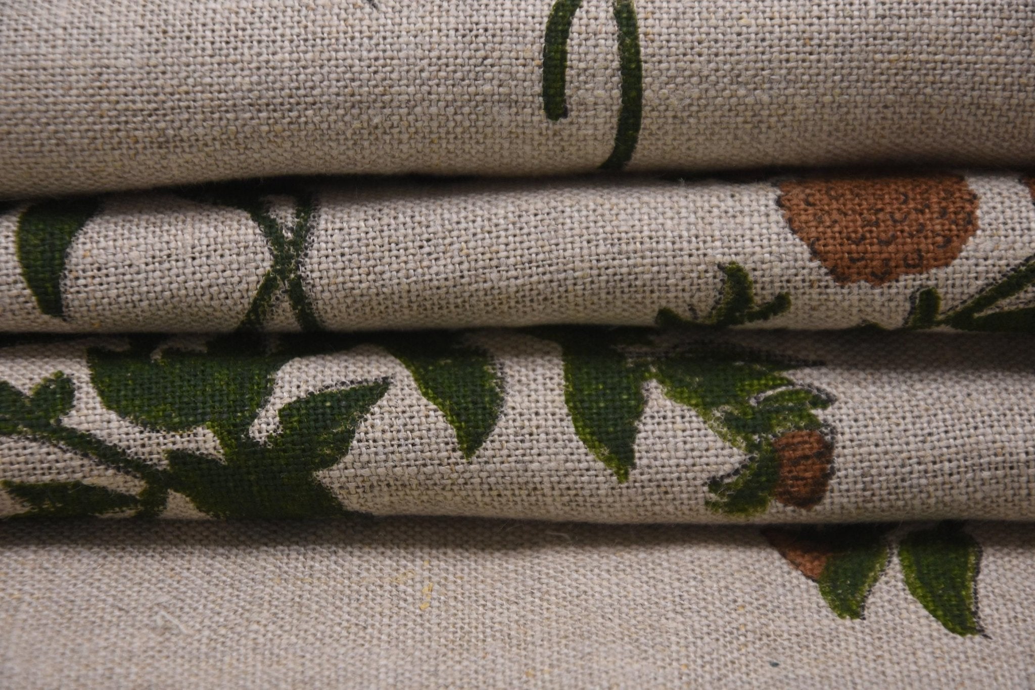 Linen Block Print Fabric 58&quot; Width Heavy Linen Natural Base Color Curtains and Drapes Upholstery Pillow Covers Tablecloths and Runners by Fabritual