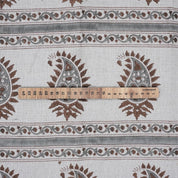 Handcrafted Brown and Gray Floral Cushion Fabric on Pure Linen with Basant Bela Design