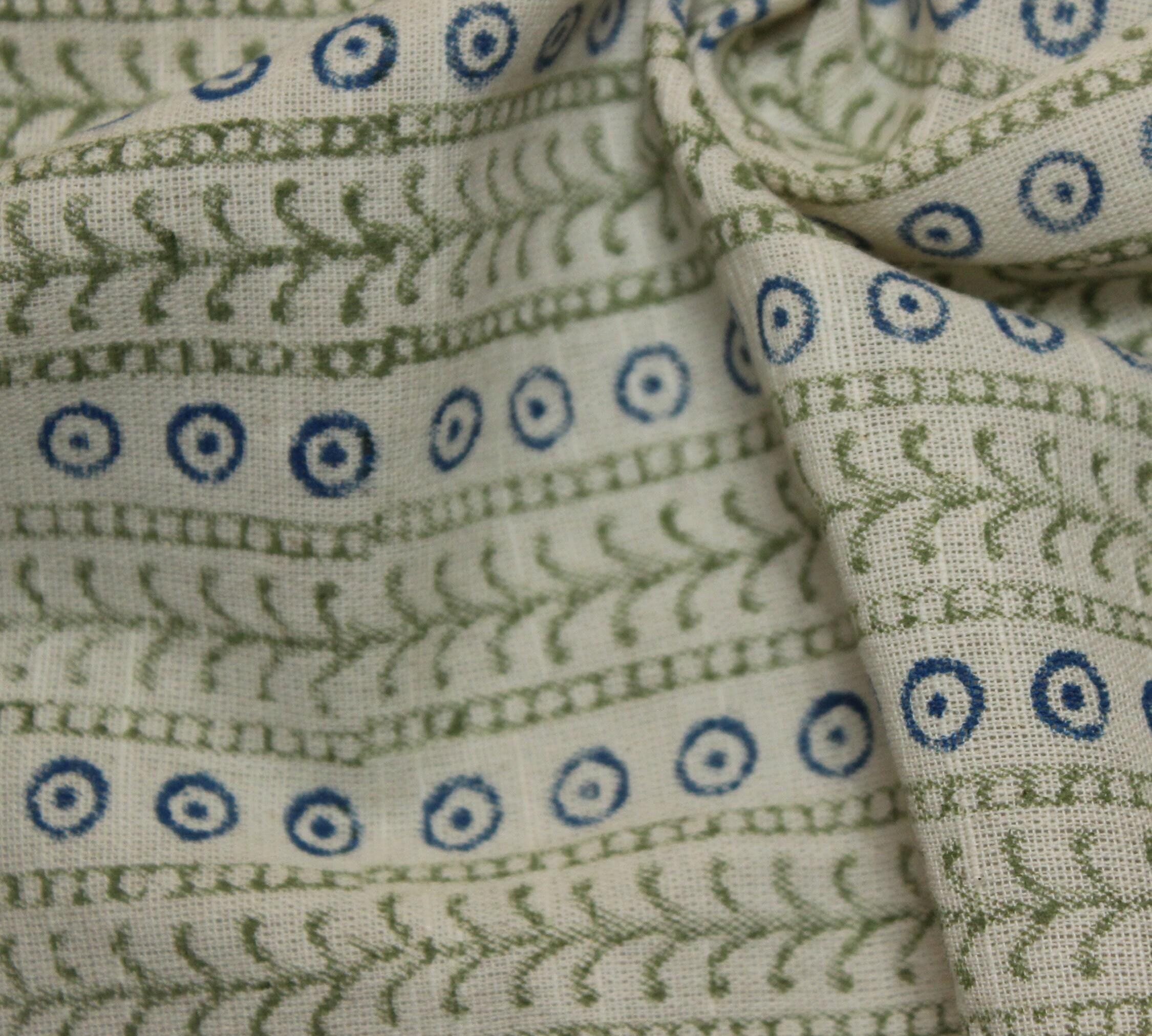 Linen Block Print Fabric 58 Inch Width Heavy Weight Linen Natural Base Color Curtains and Drapes Upholstery Handmade Art Pillow Covers Tablecloths and Runners Bedding Tote Bag Lampshades Napkins