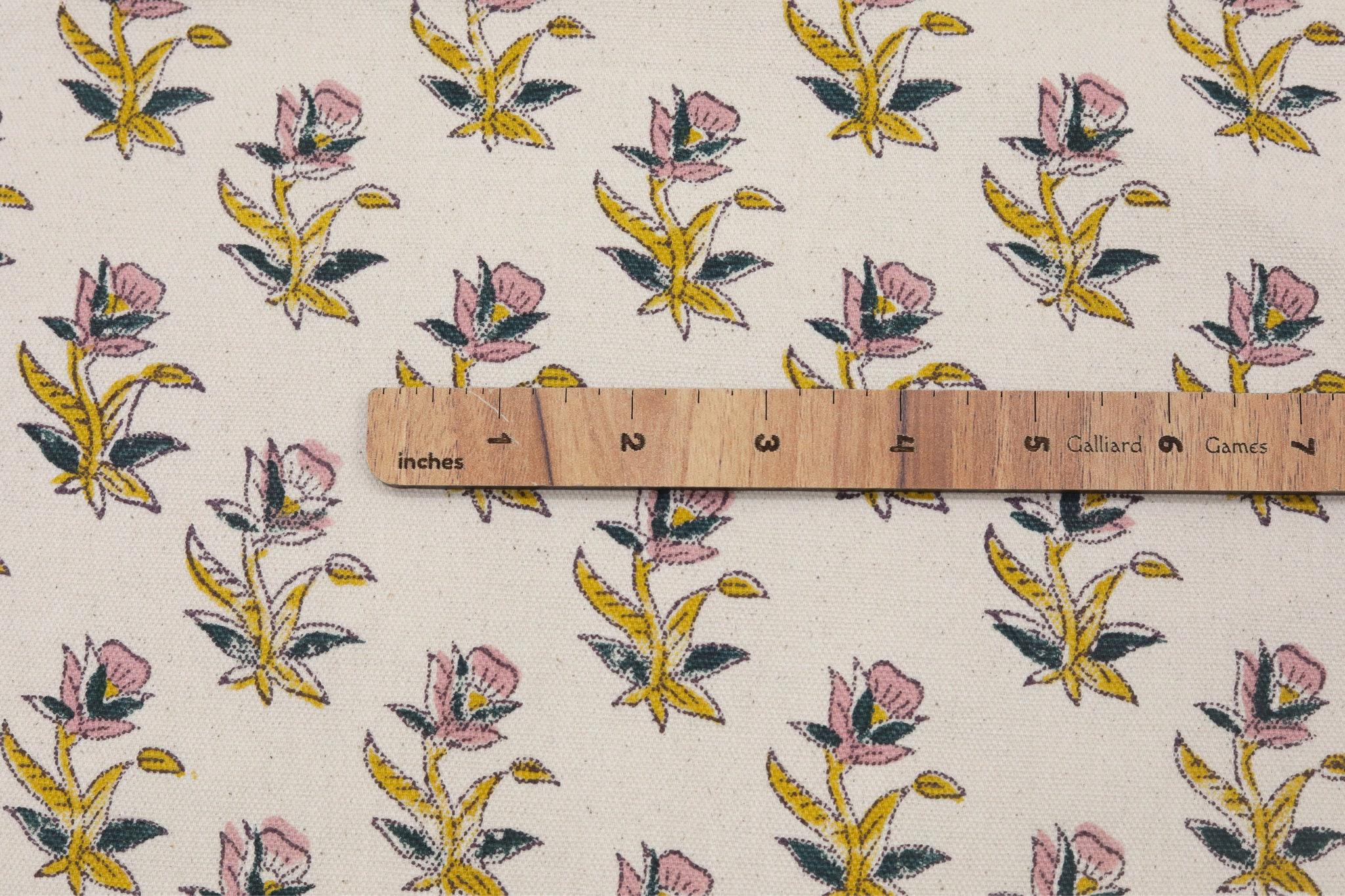 Cotton Block Print Fabric 50 Inch Width Medium Weight Duck Canvas Beige Base Color Tablecloths and Runners Curtains and Drapes Pillow Cover Curtains and Drapes  Bedding Tote Bag Napkins by Fabritual