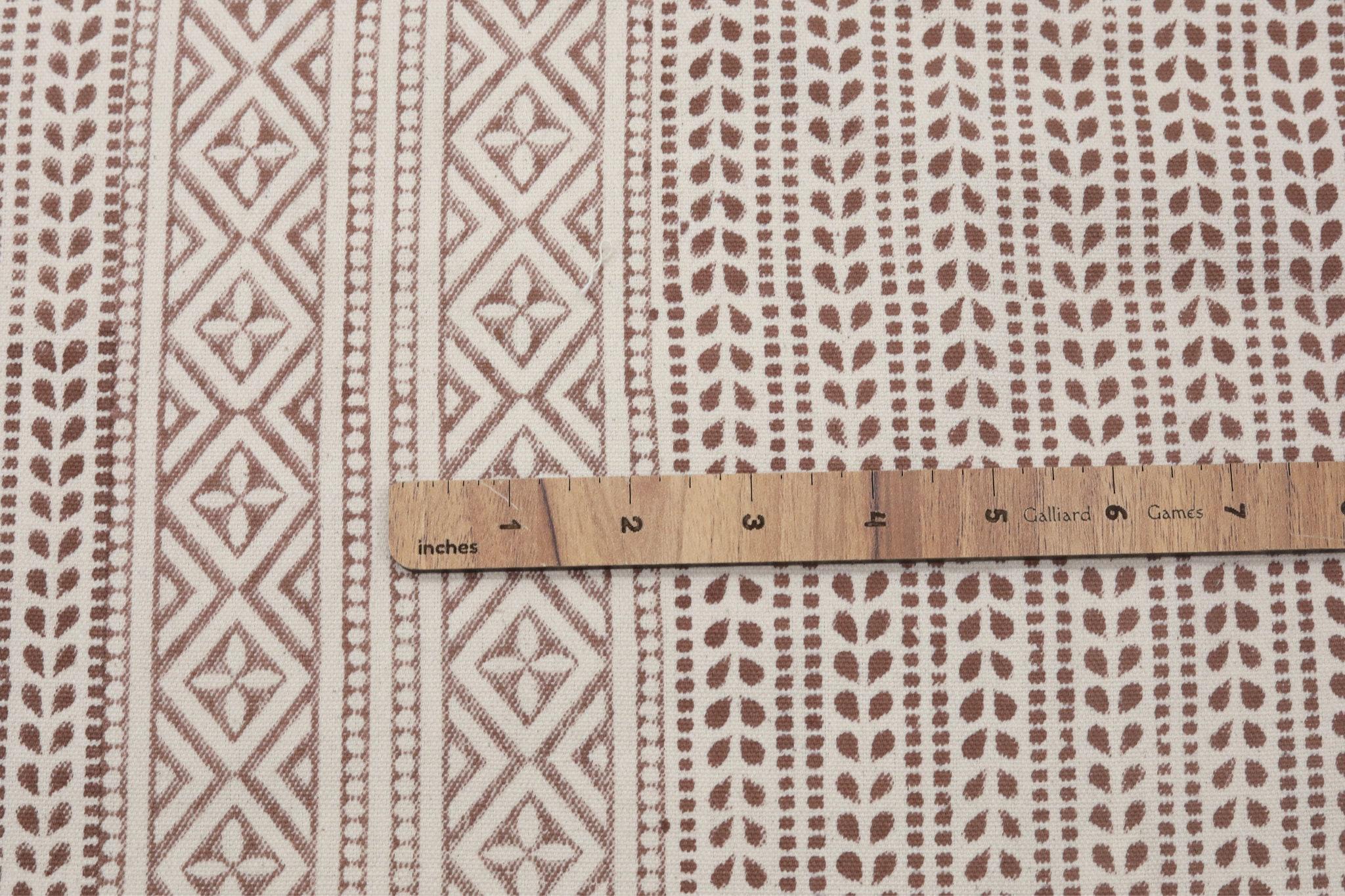 Cotton Block Print Fabric 50 Inch Width Medium Weight Duck Canvas Beige Base With Brown Color Design To Make Curtains and Drapes Pillow Covers Tablecloths and Runners Bedding Tote  by Fabritual