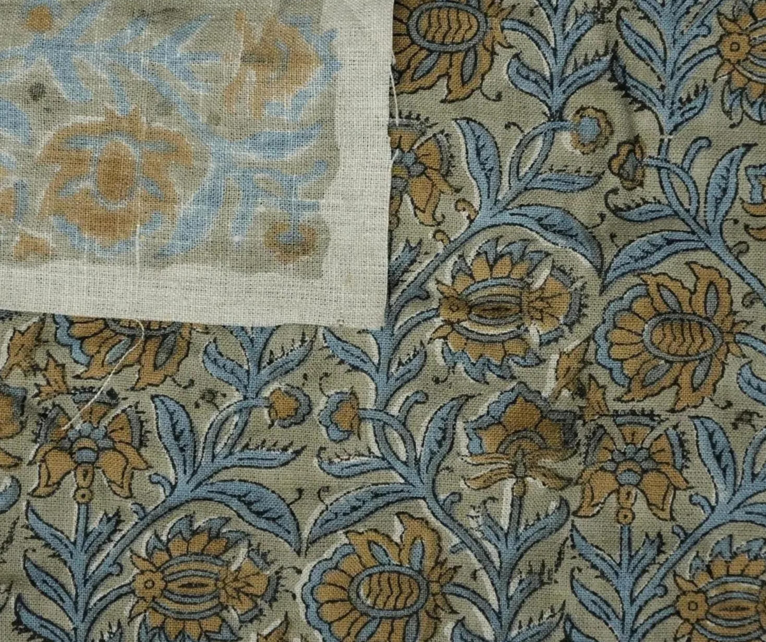 Linen Block Print Fabric 58 Inch Width Medium Weight Linen Natural Base Color Curtains and Drapes Upholstery Art Pillow Covers Tablecloths and Runners Bedding Tote Bag Lampshades Napkins by Fabritual