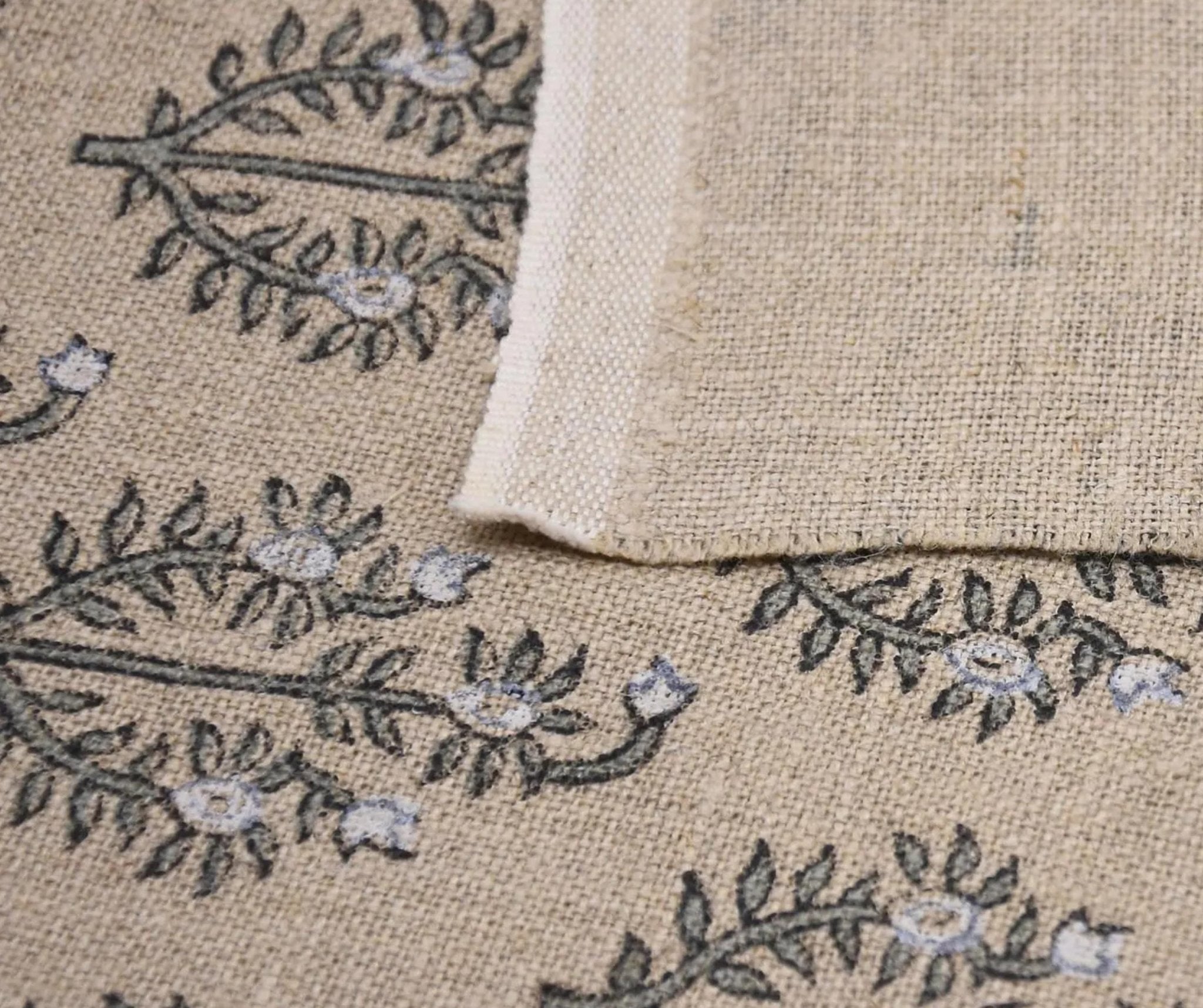 Linen Block Print Fabric 58 Inch Width Heavy Linen Natural Base Color Curtains and Drapes Upholstery Pillow Covers Tablecloths and Runners by Fabritual