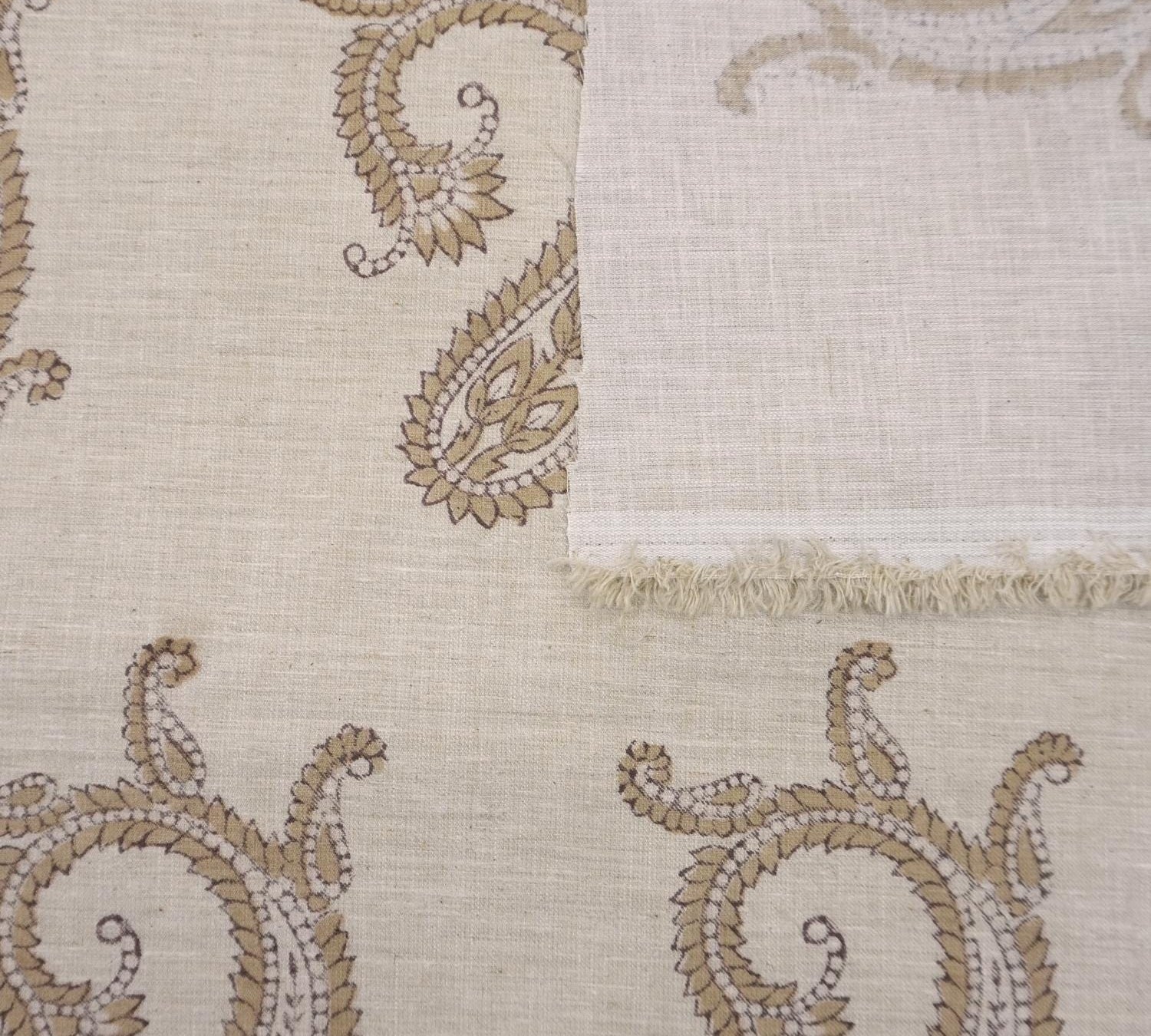 Linen Block Print Fabric Linen Blend 58 Inch Width Light Weight Linen Natural Base Color Curtains and Drapes Upholstery Handmade Art Pillow Covers Tablecloths and Runners Bedding Tote Bag Lampshades Napkins by Fabritual