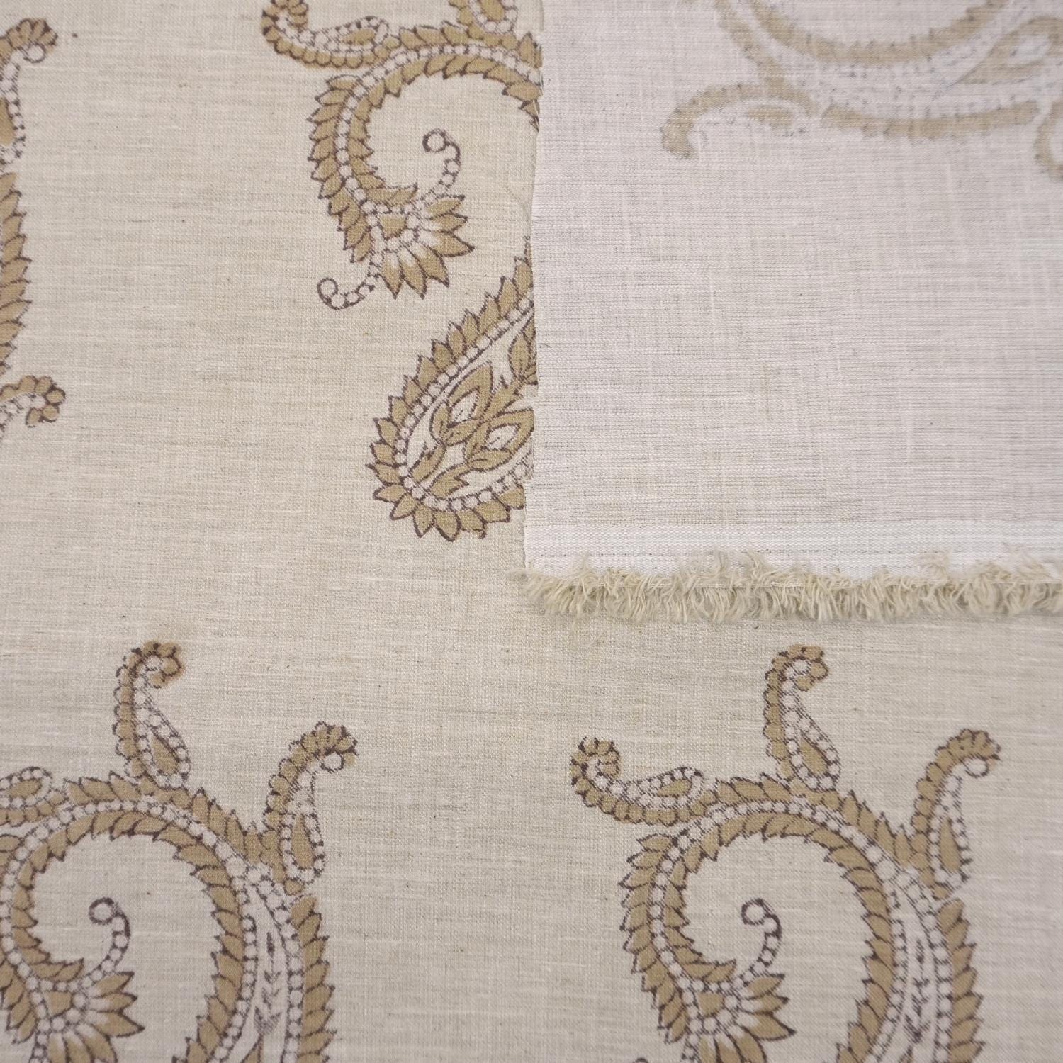 Linen Block Print Fabric Linen Blend 58 Inch Width Light Weight Linen Natural Base Color Curtains and Drapes Upholstery Handmade Art Pillow Covers Tablecloths and Runners Bedding Tote Bag Lampshades Napkins by Fabritual