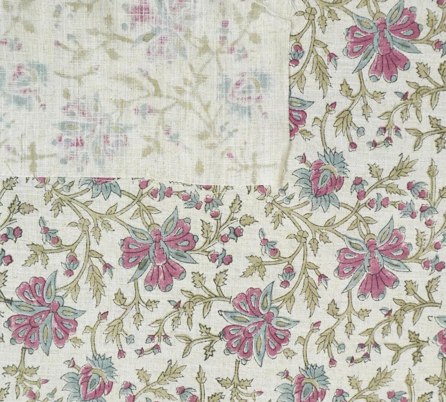 Thick Cotton Block Print Fabric viscose linen 58 Inch Width Light Weight Natural Base Color Curtains and Drapes Floral Pillow Covers Bedding Tote Bag Lampshades Napkins by Fabritual