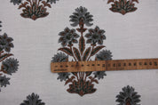 Handmade Pure Linen for Floral Couch and Upholstery Decor, Off White Natural Linen Fabric for Decorative Drapery, Hand Printed Floral Linen in Neutral Color for Bedding, 58-Inch Off White Linen for Upholstered Farmhouse Furniture, Decorative Linen Fabric with Indian Print for Home Styling, Traditional Indian Linen for Handmade Curtains and Cushion Cases.