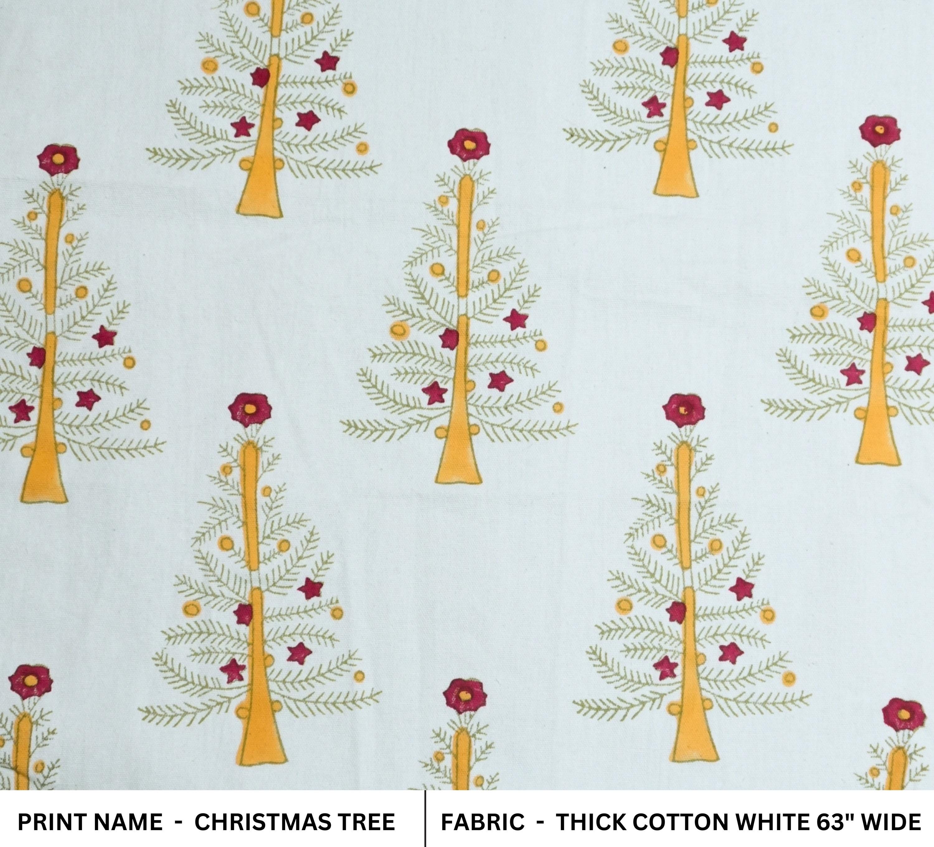 HAND BLOCK PRINT COTTON FLORAL YELLOW LIVING DECOR CURTAIN AND PILLOWS - CHRISTMAS TREE