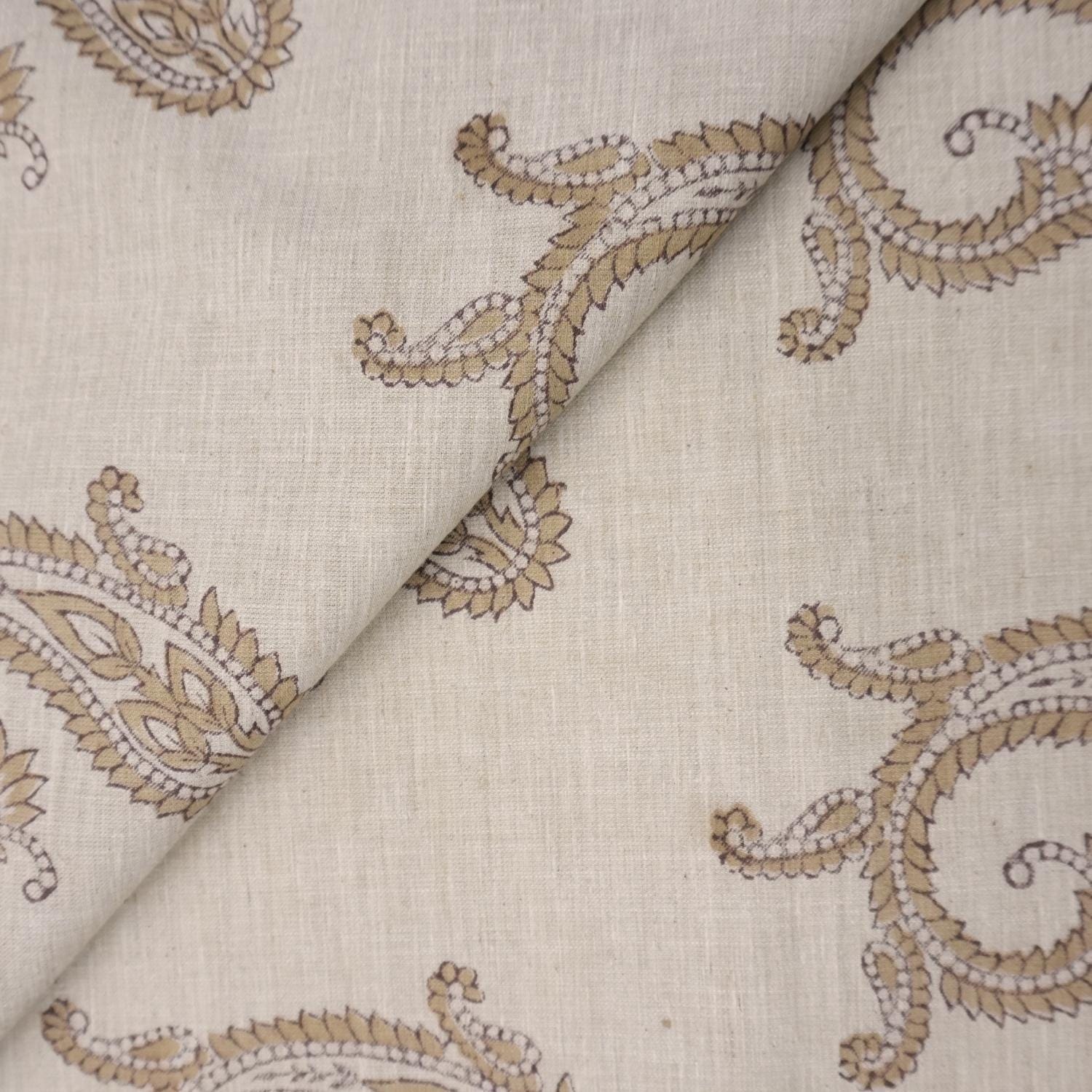 Lightweight Linen Blend with Block Print 58 Inch Width for Upholstery and Art Projects, Fabritual Linen Blend Fabric in 58 Inch Width with Delicate Block Print Motif.