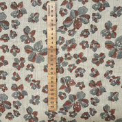 Hand-stamped Block Printed Premium Thick Linen Pure Fabric Pastel Gray and Coffee Floral - Jhil Mil