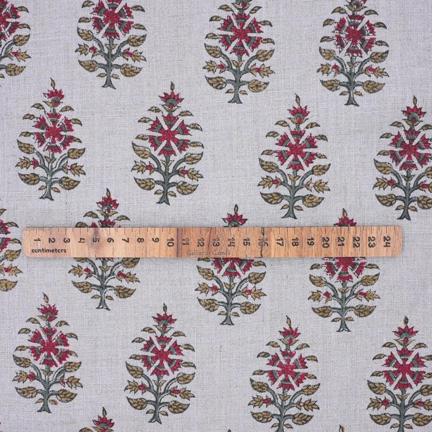 Indian Pure Linen Hand Block Printed Pink and Gray Floral Fabric for Upholstery & Couch - Upvan