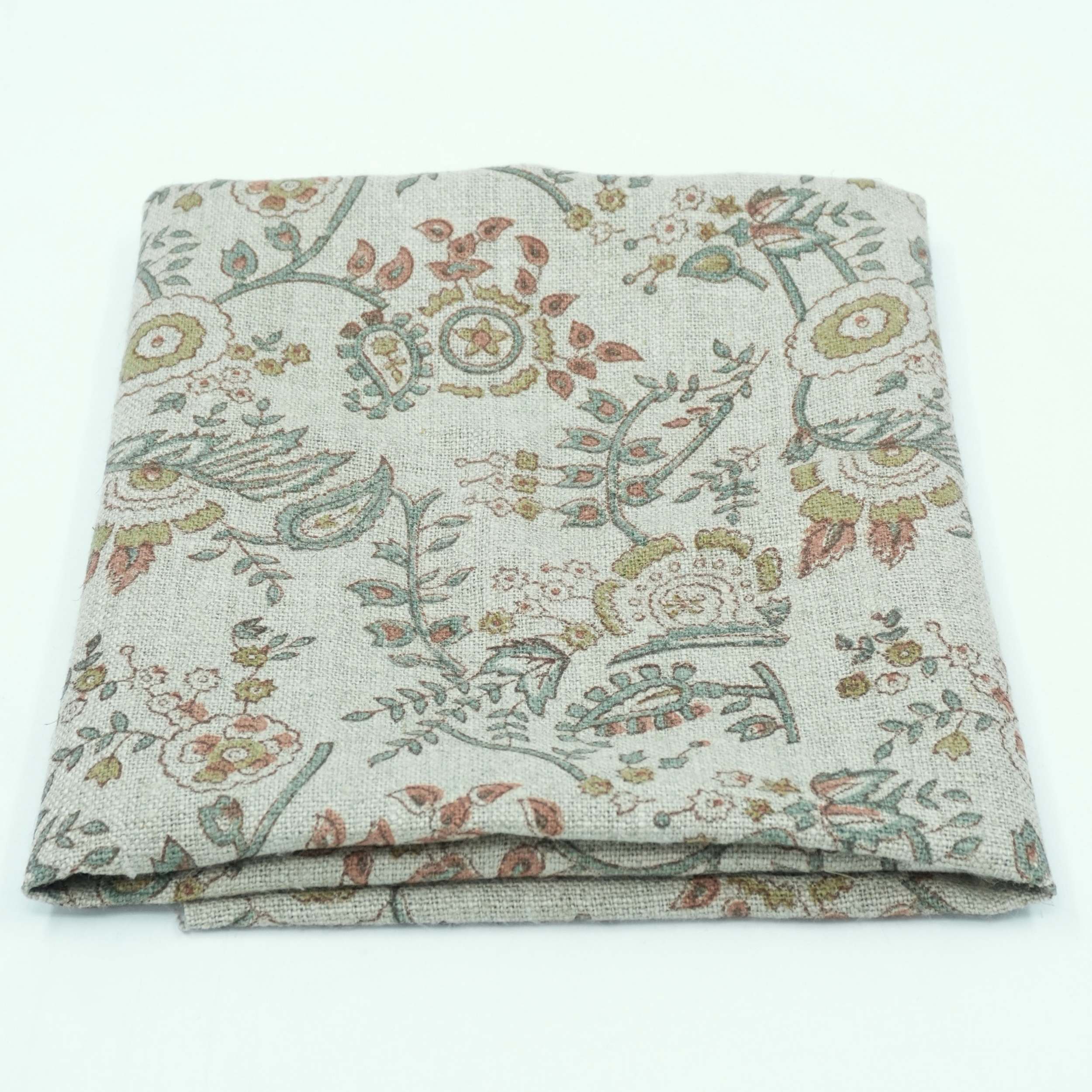 Blue Brown Floral Hand Block Print Linen Arpan Fabric