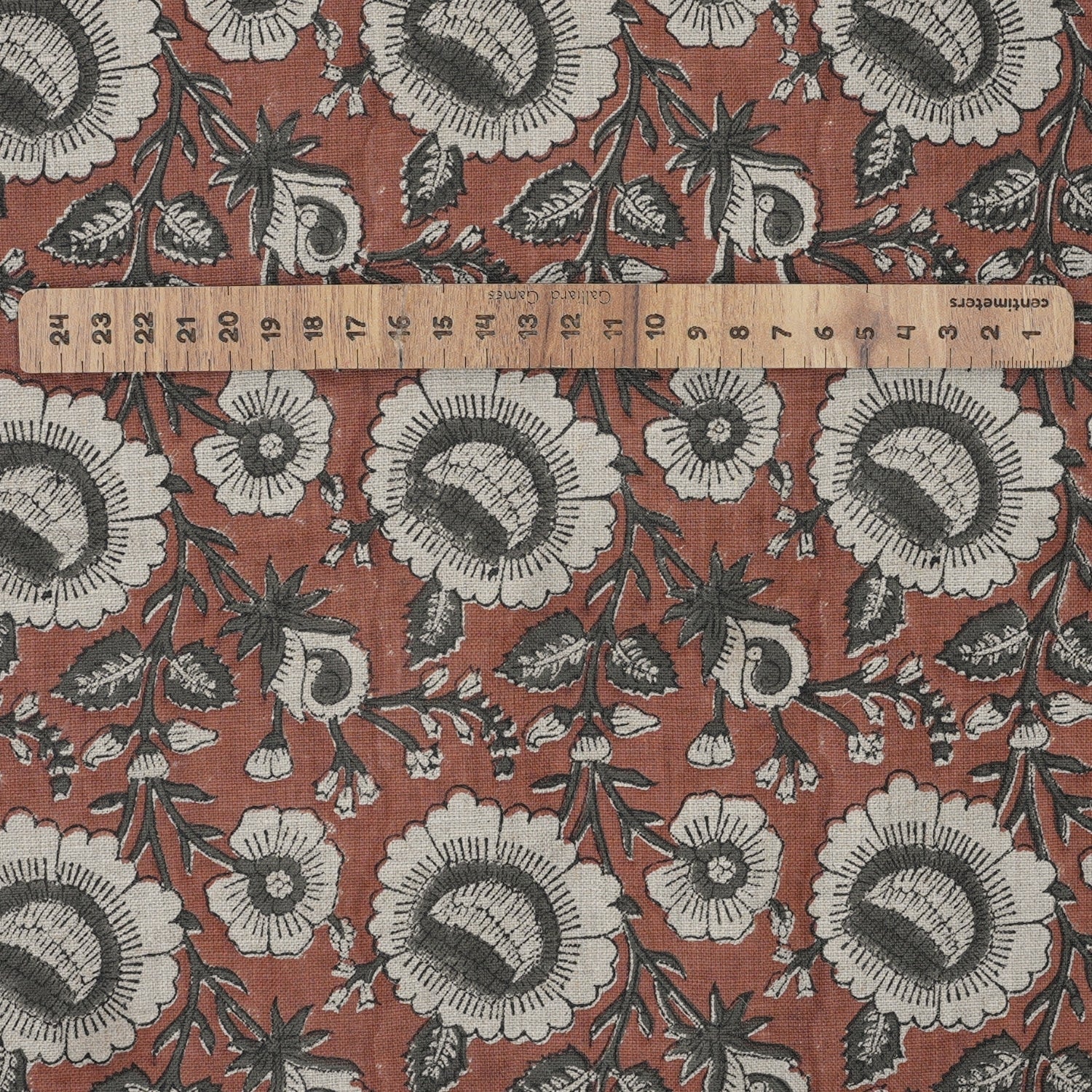 Handcrafted Elegant Red Floral Pure Linen Fabric Sustainable & Soft Sunflower Design
