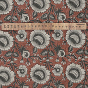 Handcrafted Elegant Red Floral Pure Linen Fabric Sustainable & Soft Sunflower Design