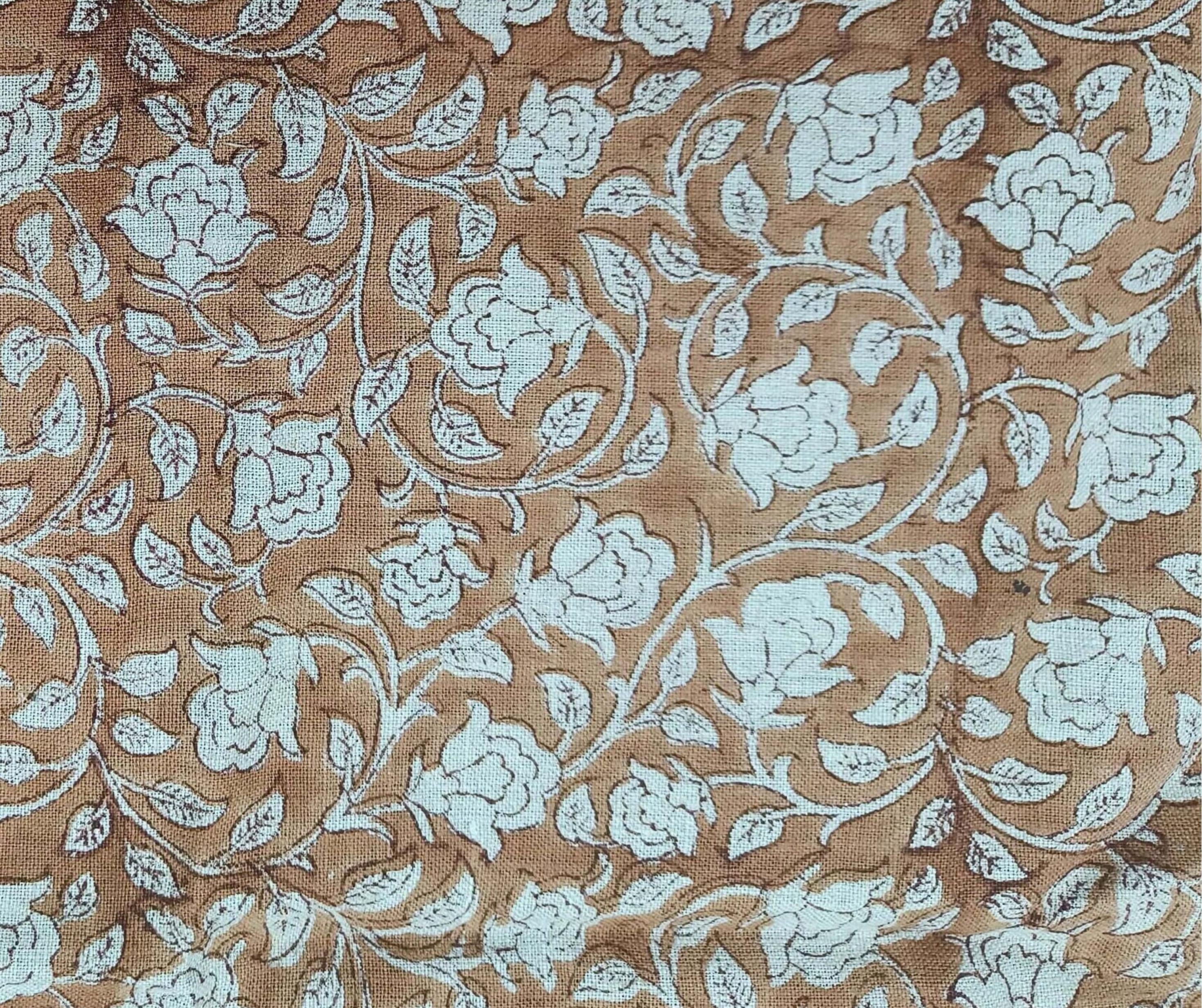Linen Block Print Fabric 58 Inch Width Medium Weight Linen Natural Base Color Curtains and Drapes Upholstery Pillow Covers Tablecloths and Runners Bedding Tote Bag Lampshades Napkins