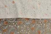 Indian Hand Stamped Block Printed Thick Linen Pure Fabric in Bronze and Gray Floral for Living Room Decor – Kundanvan