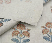 Linen Block Print Fabric 58 Inch Width Medium Weight Linen Natural Base Color Curtains and Drapes Upholstery Handmade Art Pillow Covers Tablecloths and Runners Bedding Tote Bag Lampshades Napkins by Fabritual