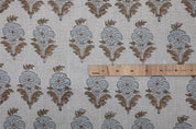 Linen Block Print Fabric 58 Inch Width Heavy Weight Linen Natural Base Color Curtains and Drapes Upholstery Handmade Art Pillow Covers Tablecloths and Runners by Fabritual