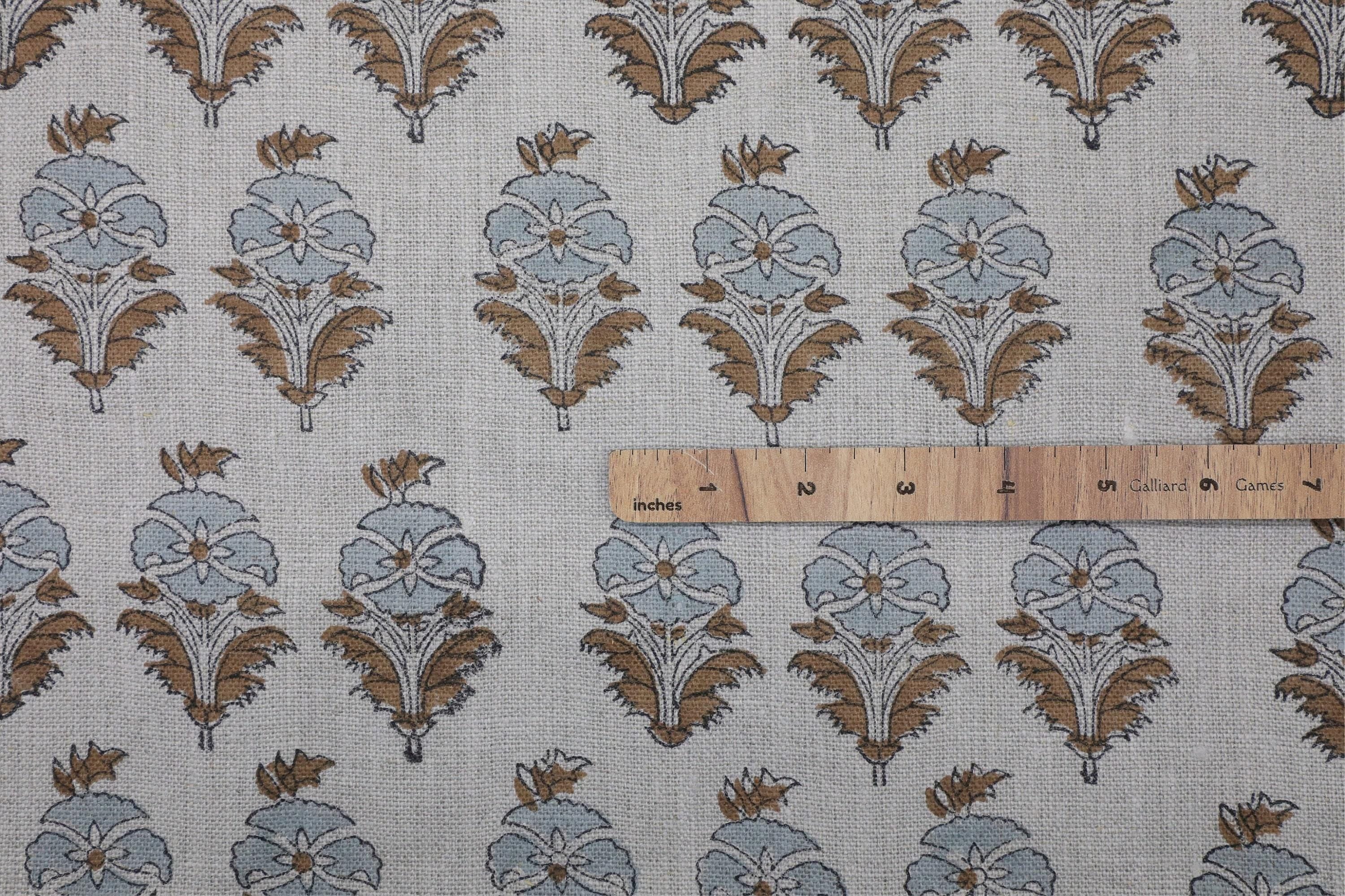 Linen Block Print Fabric 58 Inch Width Heavy Weight Linen Natural Base Color Curtains and Drapes Upholstery Handmade Art Pillow Covers Tablecloths and Runners by Fabritual