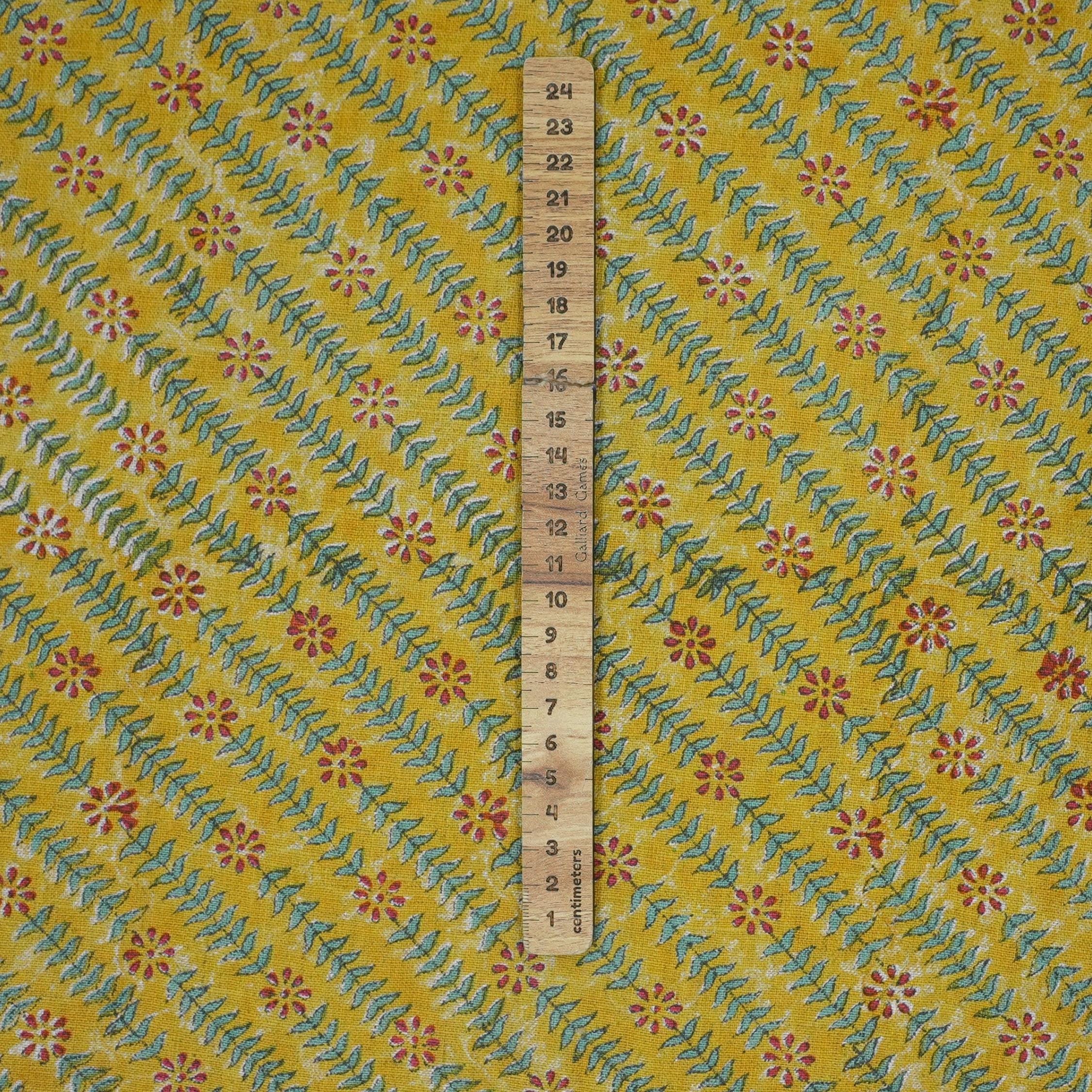 Handmade Boho Brown and Blue Floral Pure Linen Textiles Fabric for Farmhouse Decor with Taru Design