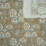 BROWN FLORAL MOTIF HAND BLOCK PRINT VISCOSE LINEN INDIAN FABRIC CURTAINS AND TABLE LINENS - JYOTI