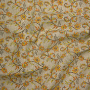 Handcrafted Block Printed Pure Linen Varanasi Orange and Yellow Floral Premium Fabric Design for Home Decor