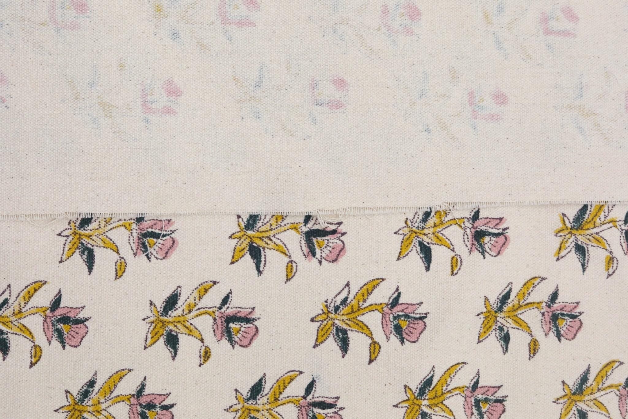 Cotton Block Print Fabric 50 Inch Width Medium Weight Duck Canvas Beige Base Color Tablecloths and Runners Pillow Cover Curtains and Drapes  Bedding Tote Bag Lampshades Napkins by Fabritual
