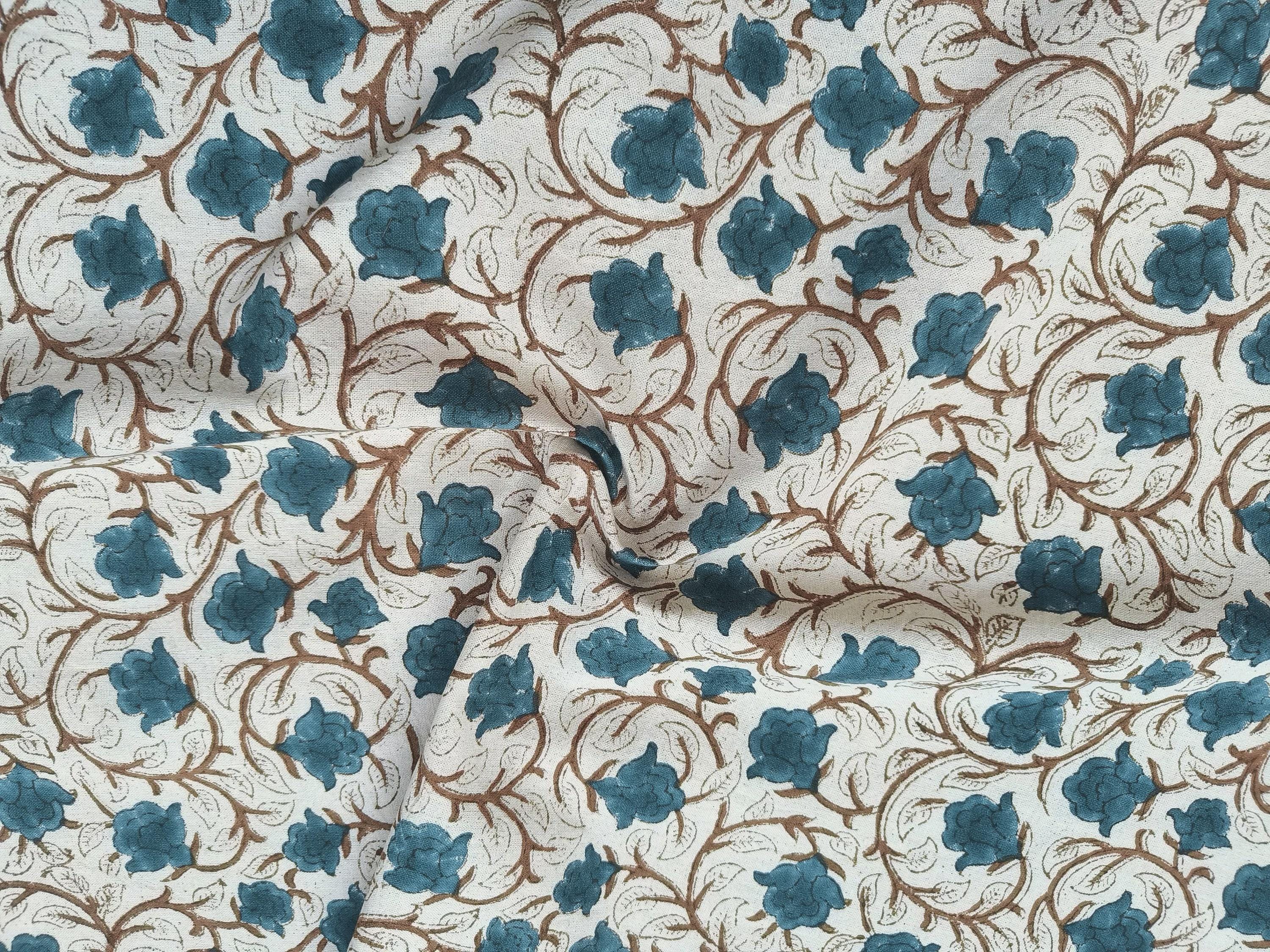 Linen Block Print Fabric 58 Inch Width Medium Weight Linen Natural Base Color Curtains and Drapes Upholstery Pillow Covers Tablecloths and Runners Bedding Tote Bag Lampshades Napkins by Fabritual
