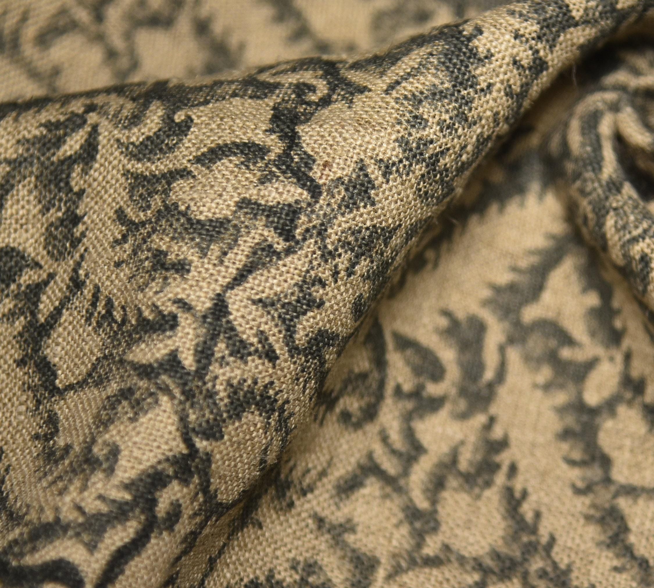Linen Block Print Fabric 58 Inch Width Heavy Linen Natural Base Color Curtains and Drapes Upholstery Pillow Covers Tablecloths and Runners Bedding Tote Bag by Fabritual