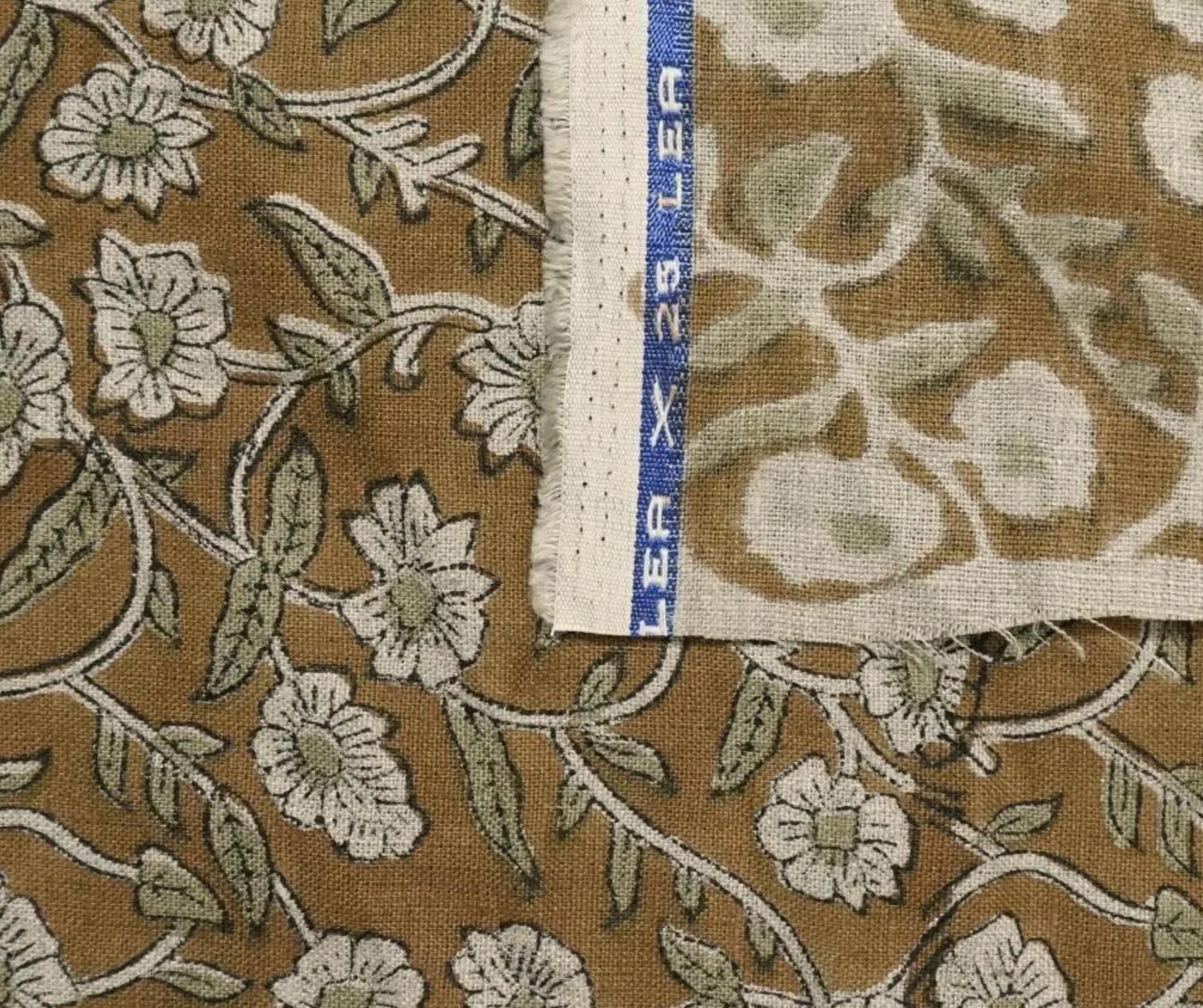 Linen Block Print Fabric 58 Inch Width Medium Weight Linen Natural Base Color Handmade Creative Design To Make Upholstery Pillow Covers Tablecloths and Runners Bedding Tote Bag Lampshades Napkins by Fabritual