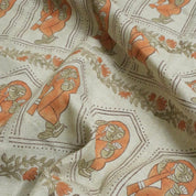 Handcrafted Heavy Linen Fabric in Neutral Tones, Perfect for Curtains and Runners Traditional Block Print on Pure Linen, Great for Upholstery and Home Furnishings  Linen Fabric with Ethnic Block Print Design, 58-Inch Width for Versatile Use .