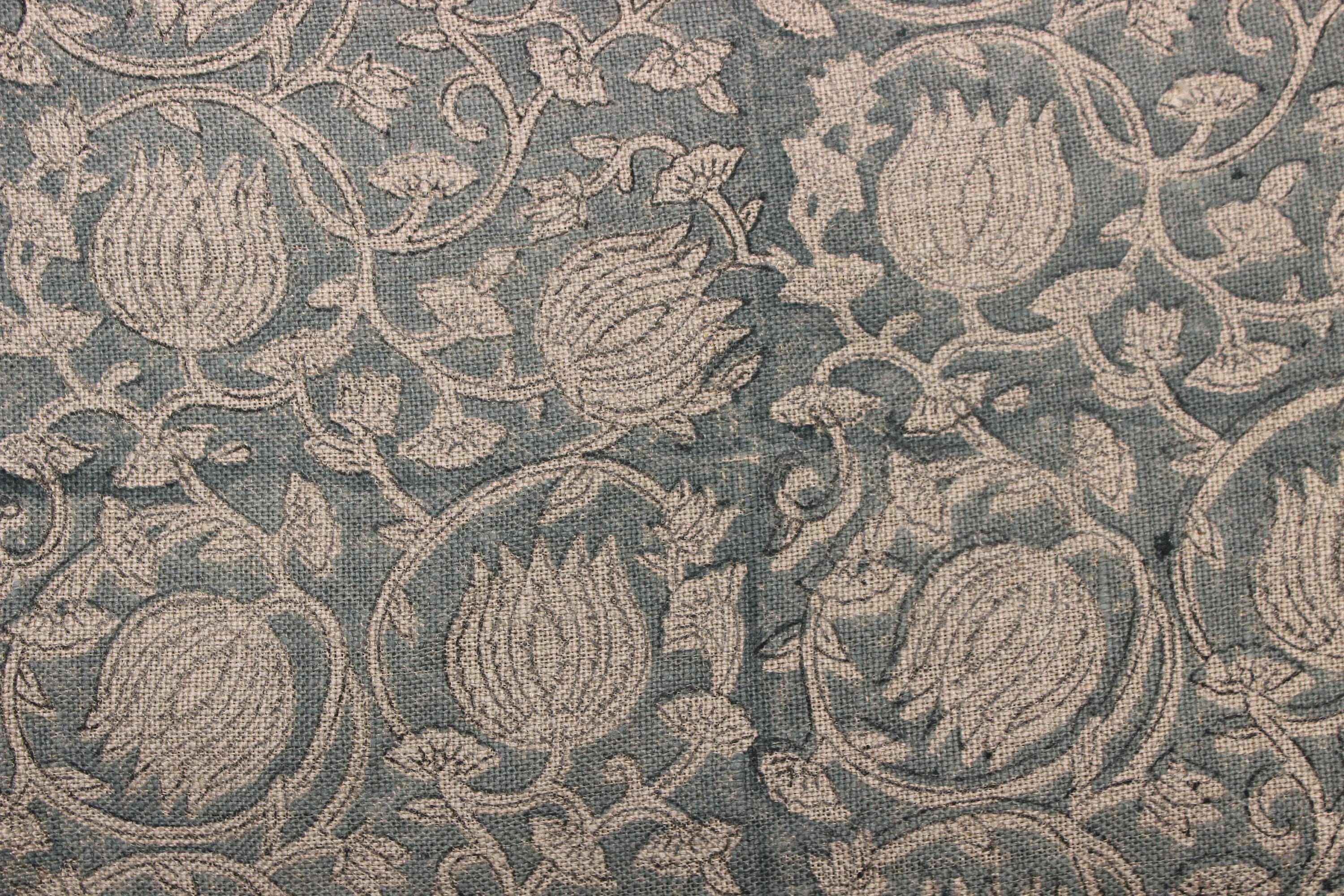 Handmade Artisan Block Printed Thick Linen Beige and Gray Floral 58" Wide Fabric For Tablecloths – Kamal Jaal