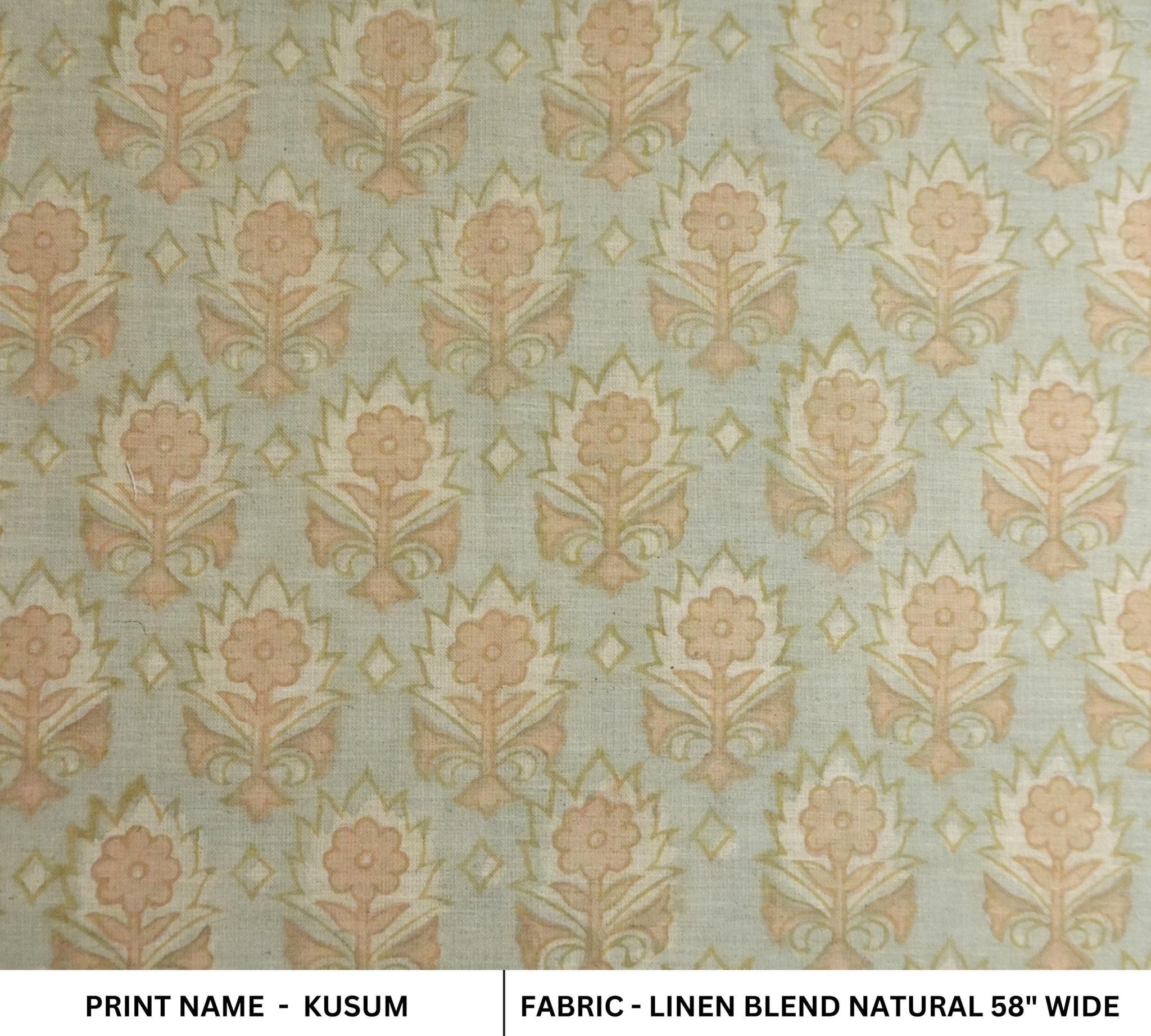 Linen Block Print Fabric 58 Inch Width Light Weight Linen Natural Base Color Handmade Creative Design To Make Curtains and Drapes Upholstery Pillow Covers Tablecloths and Runners Lampshades Napkins by Fabritual