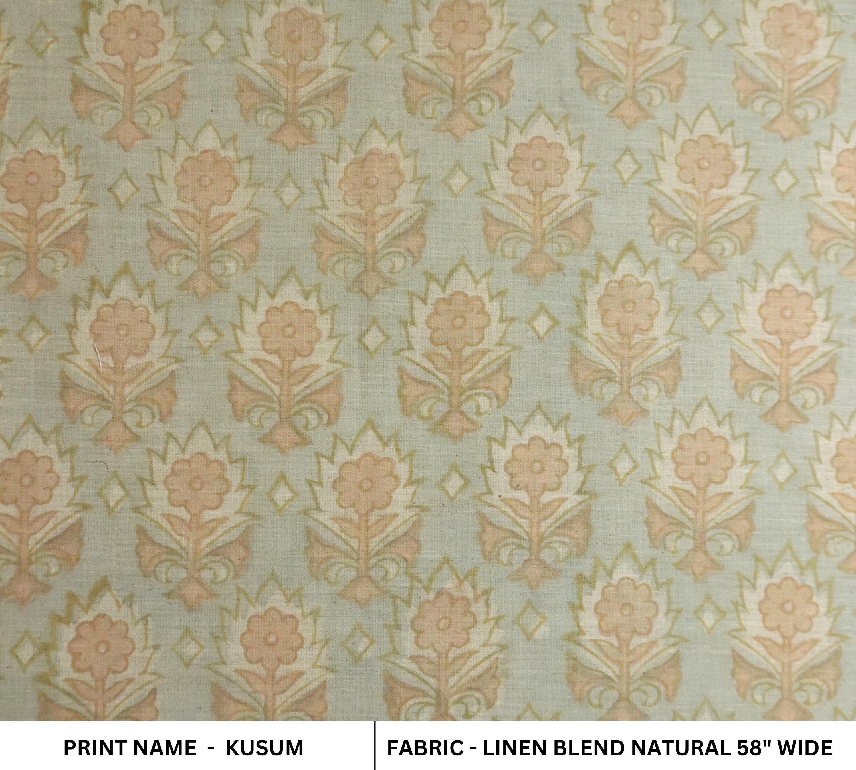 Linen Block Print Fabric 58 Inch Width Light Weight Linen Natural Base Color Handmade Creative Design To Make Curtains and Drapes Upholstery Pillow Covers Tablecloths and Runners Lampshades Napkins by Fabritual