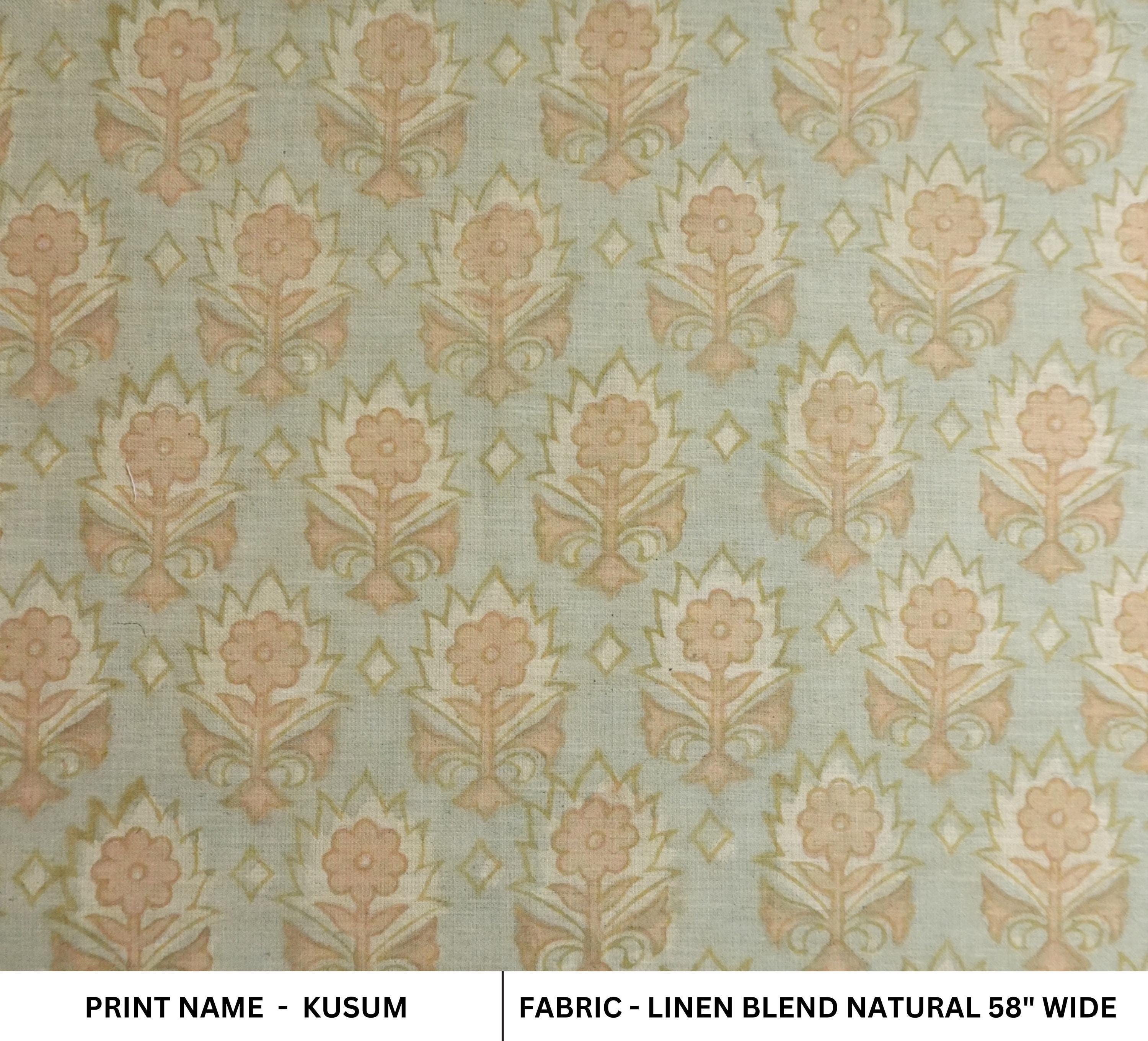 Linen Block Print Fabric 58 Inch Width Light Weight Linen Natural Base Color Handmade Creative Design To Make Curtains and Drapes Upholstery Pillow Covers Tablecloths and Runners Lampshades Napkins by Fabritual
