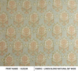 Handmade Block Printed Elegant Linen Blend Natural Sage Green Fabric for Curtains & Sofa - Kusum