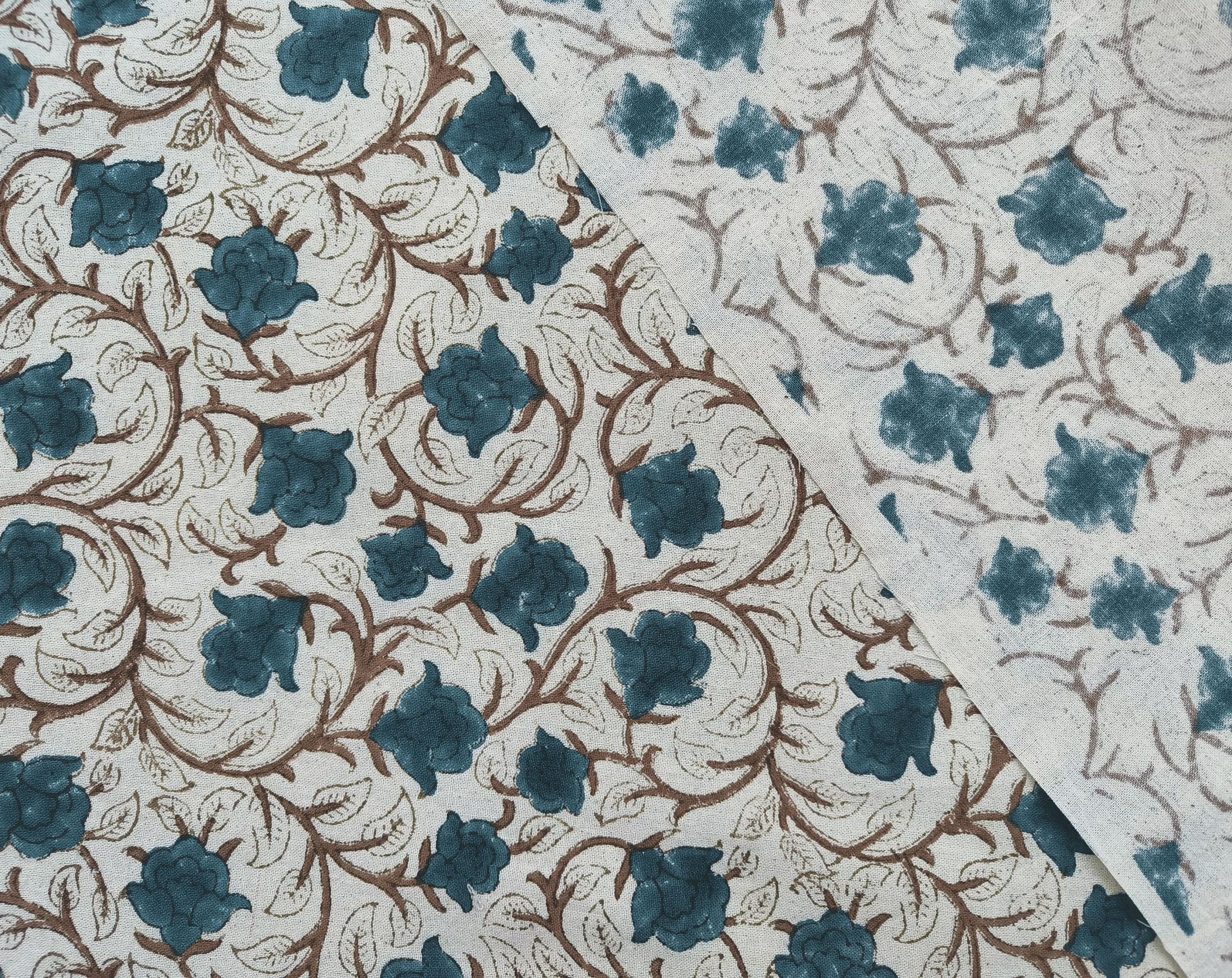 Linen Block Print Fabric 58 Inch Width Medium Weight Linen Natural Base Color Curtains and Drapes Upholstery Pillow Covers Aesthetic Tablecloths and Runners Bedding Tote Bag Lampshades Napkins by Fabritual