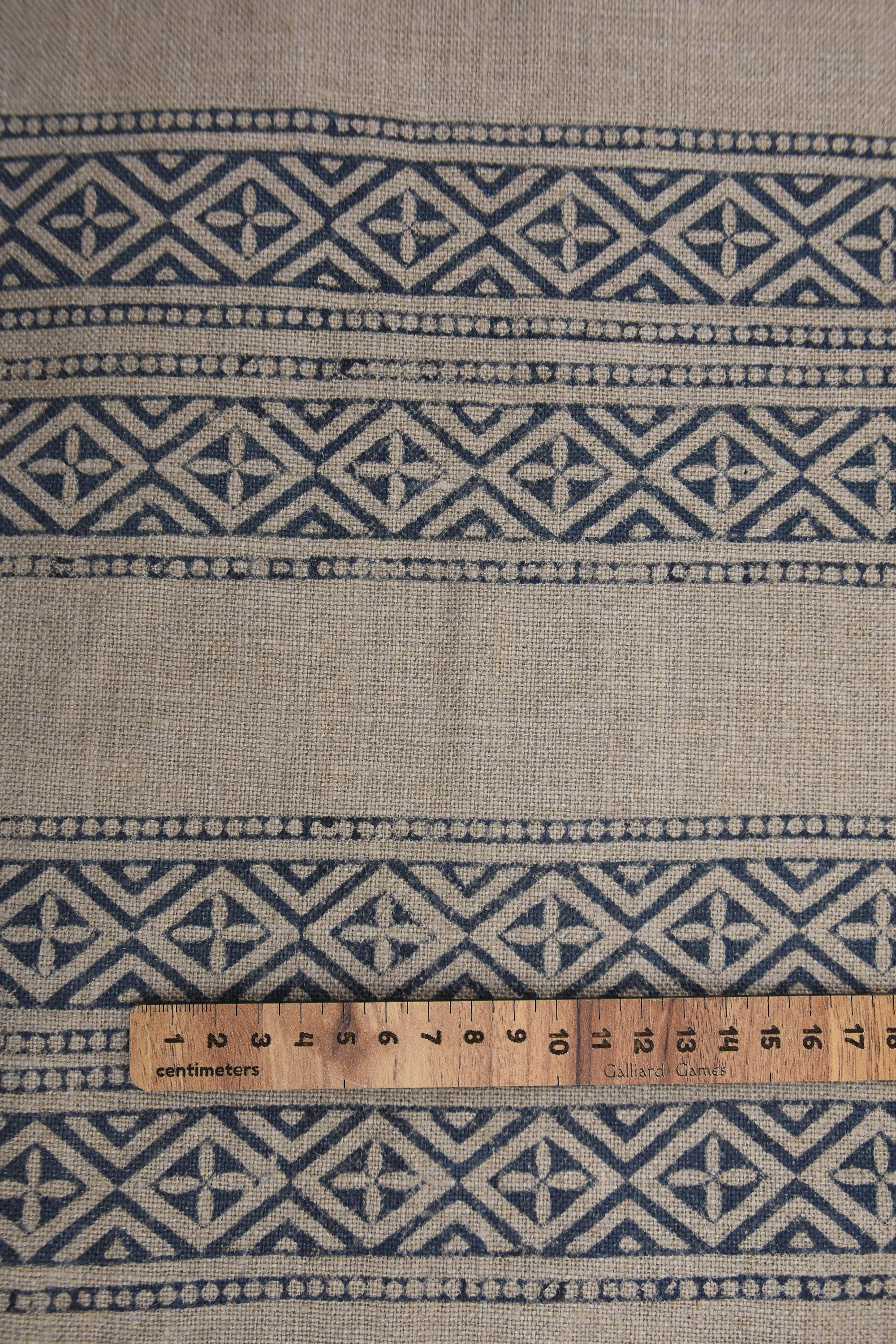 Linen Block Print Fabric 58 Inch Width Heavy Linen Natural Base Color Curtains and Drapes Upholstery Pillow Covers Tablecloths and Runners Bedding Tote Bag by Fabritual