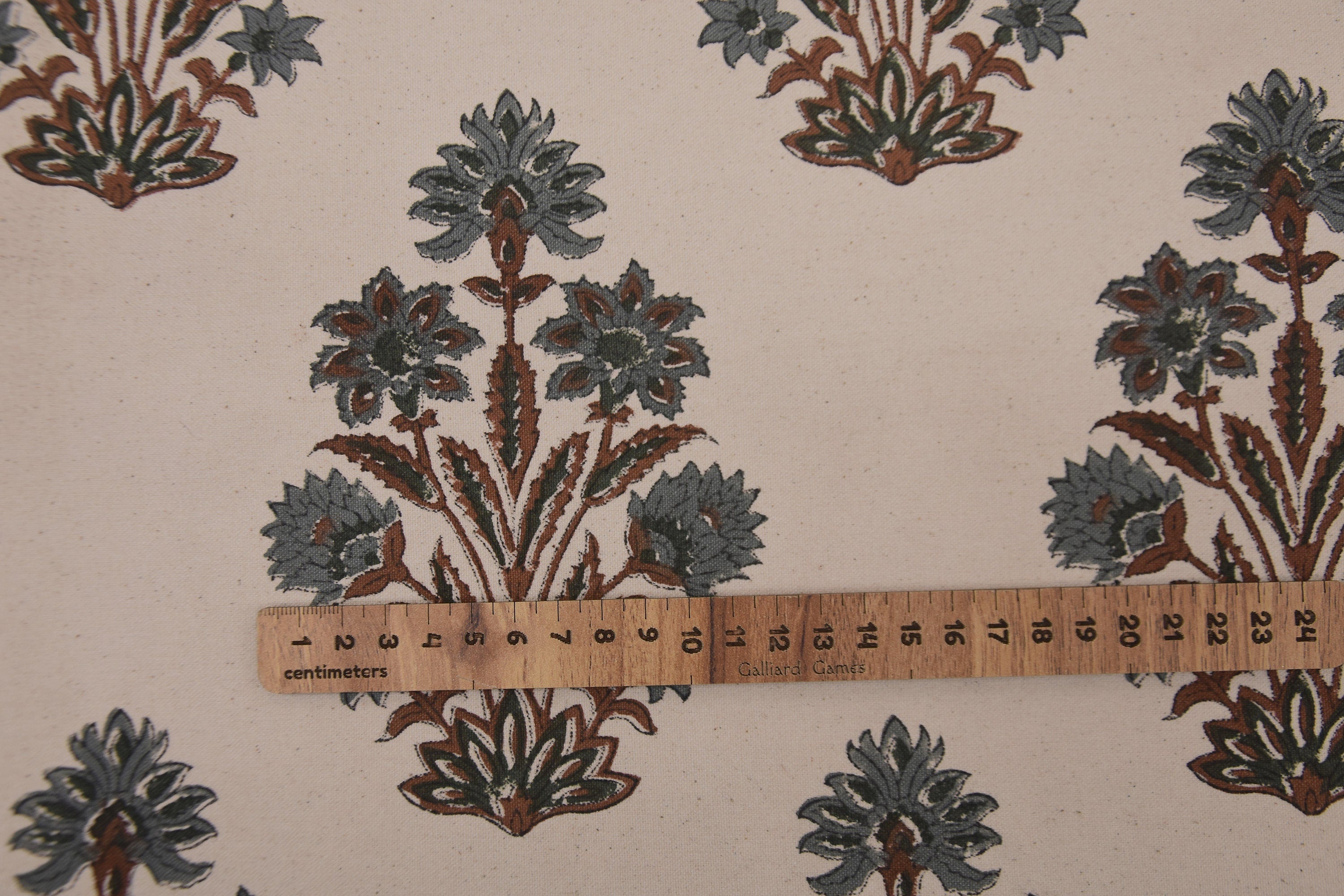 Thick Cotton Block Print Fabric 44 Inch Width Medium Weight Beige Base Color Curtains and Drapes Tablecloths and Runners Bedding Tote Bag Lampshades Napkins by Fabritual