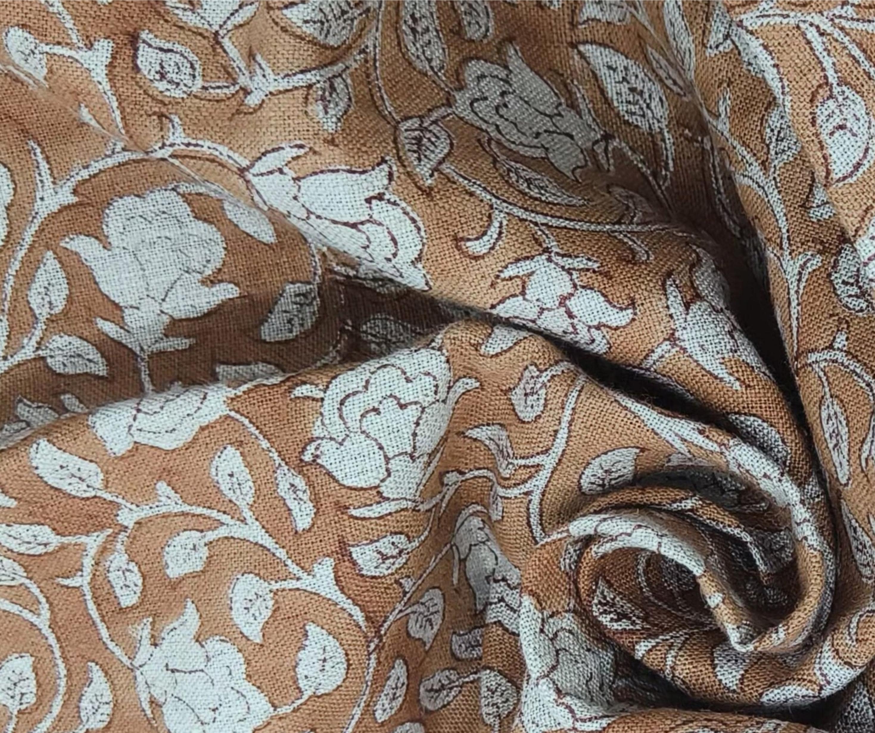 Linen Block Print Fabric 58 Inch Width Medium Weight Linen Natural Base Color Upholstery Pillow Covers Tablecloths and Runners Bedding Tote Bag Lampshades Napkins by Fabritual