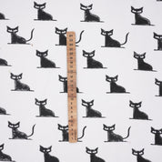 Handmade Black Cat Block Printed Throw Thick Cotton White Fabric for Halloween Cushion Decor