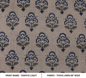 Handmade Black Olive and Charcoal Floral Block Printed Thick Linen Fabric 58" Wide for Decorative Pillows – Traffic Light