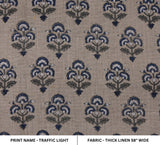 Handmade Black Olive and Charcoal Floral Block Printed Thick Linen Fabric 58" Wide for Decorative Pillows – Traffic Light