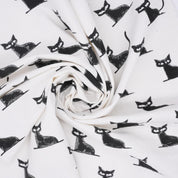 Handmade Black Cat Block Printed Throw Thick Cotton White Fabric for Halloween Cushion Decor