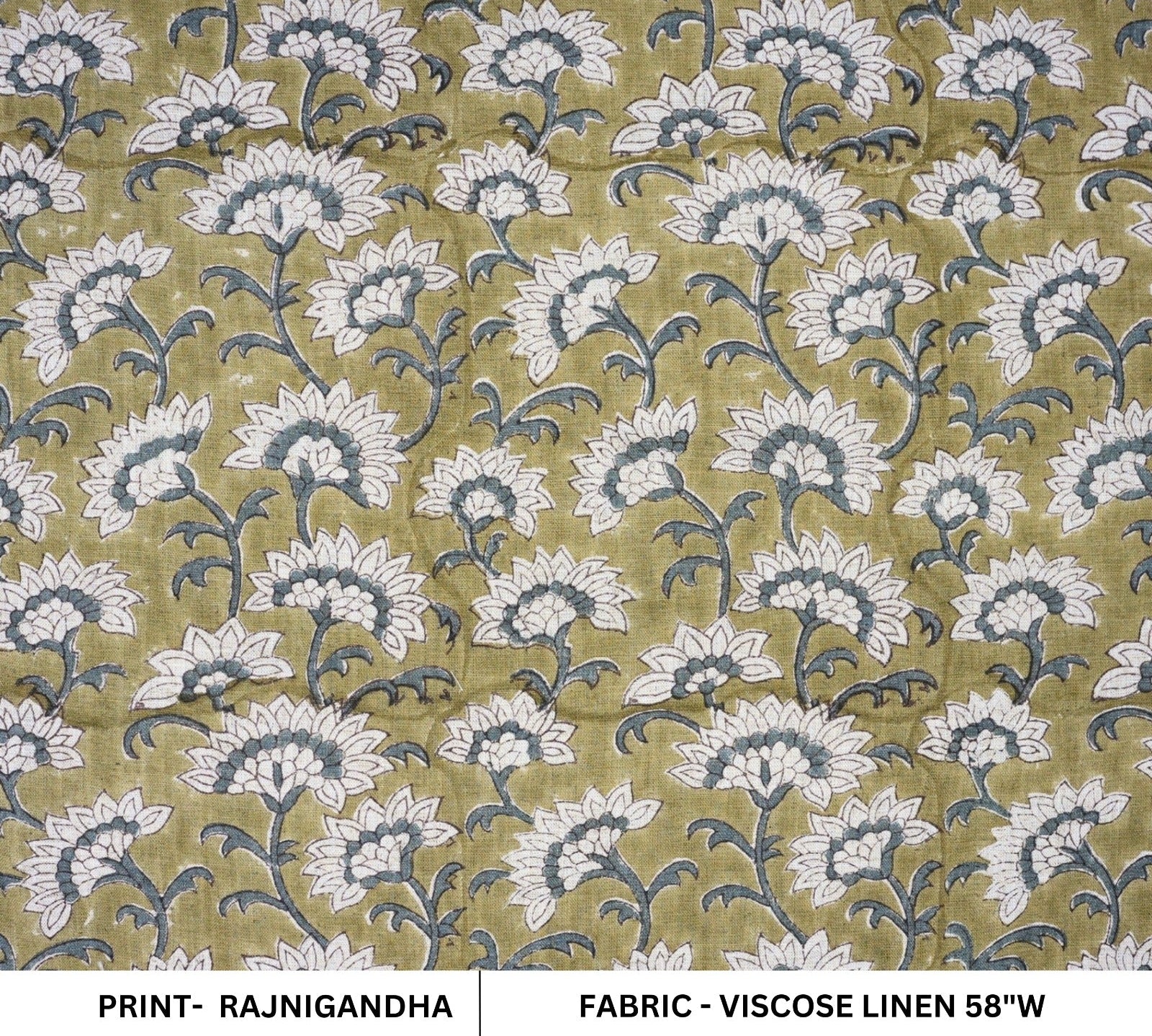 Artisanal Green Floral Boho Block Print Viscose Linen Fabric – Rajnigandha 