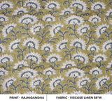 Handmade Artisan Green Floral Boho Block Printed Viscose Linen Pillow Fabric – Rajnigandha