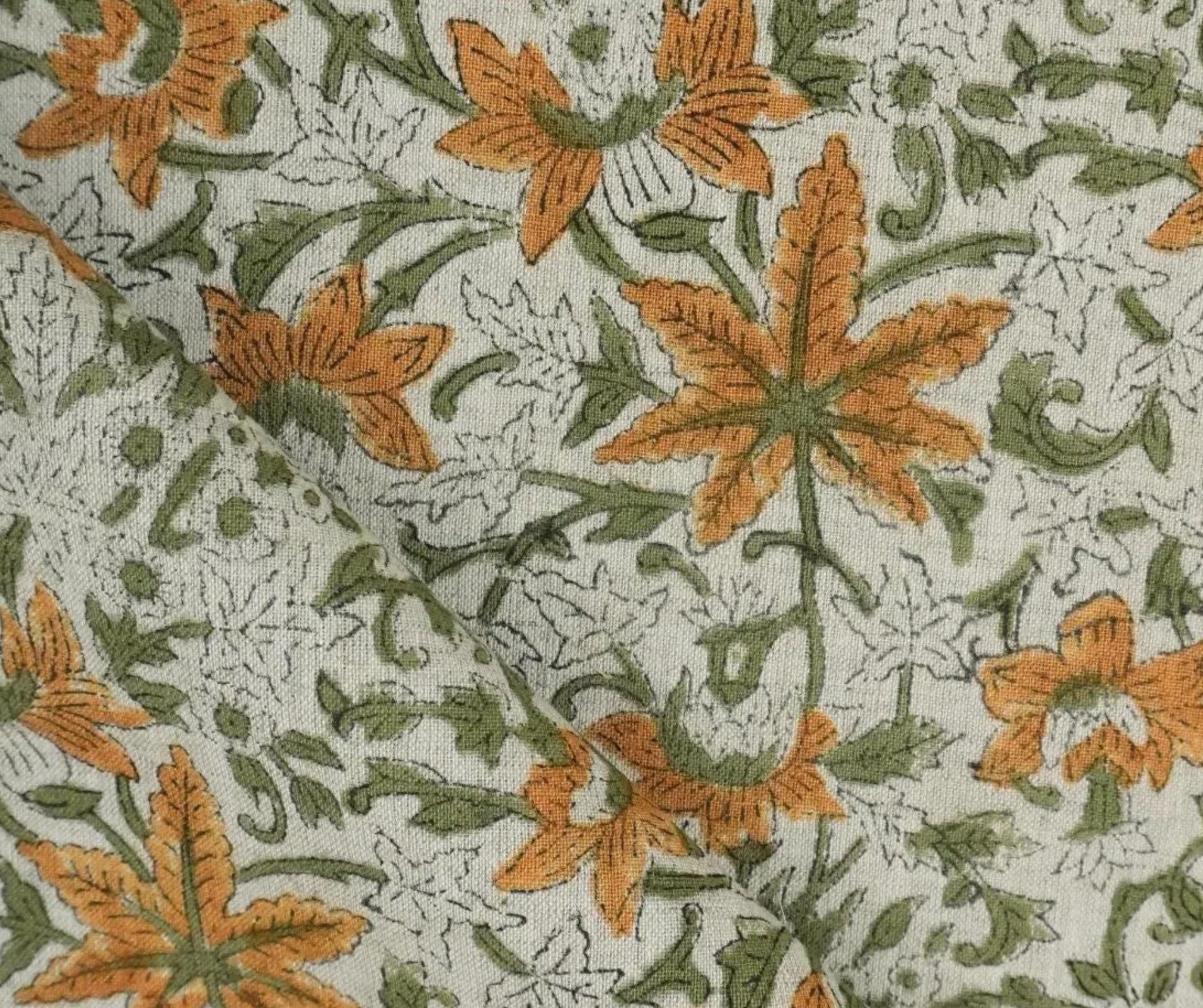 Linen Block Print Cotton Linen Fabric 50 Inch Width Light Weight Linen Natural Base Color Curtains and Drapes Upholstery Handmade Art Pillow Covers Tablecloths and Runners Bedding Tote Bag Lampshades by Fabritual