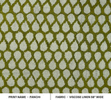 Indian Handmade Green Leaf Panchi Block Printed Floral Viscose Linen Fabric for Sofa Covers