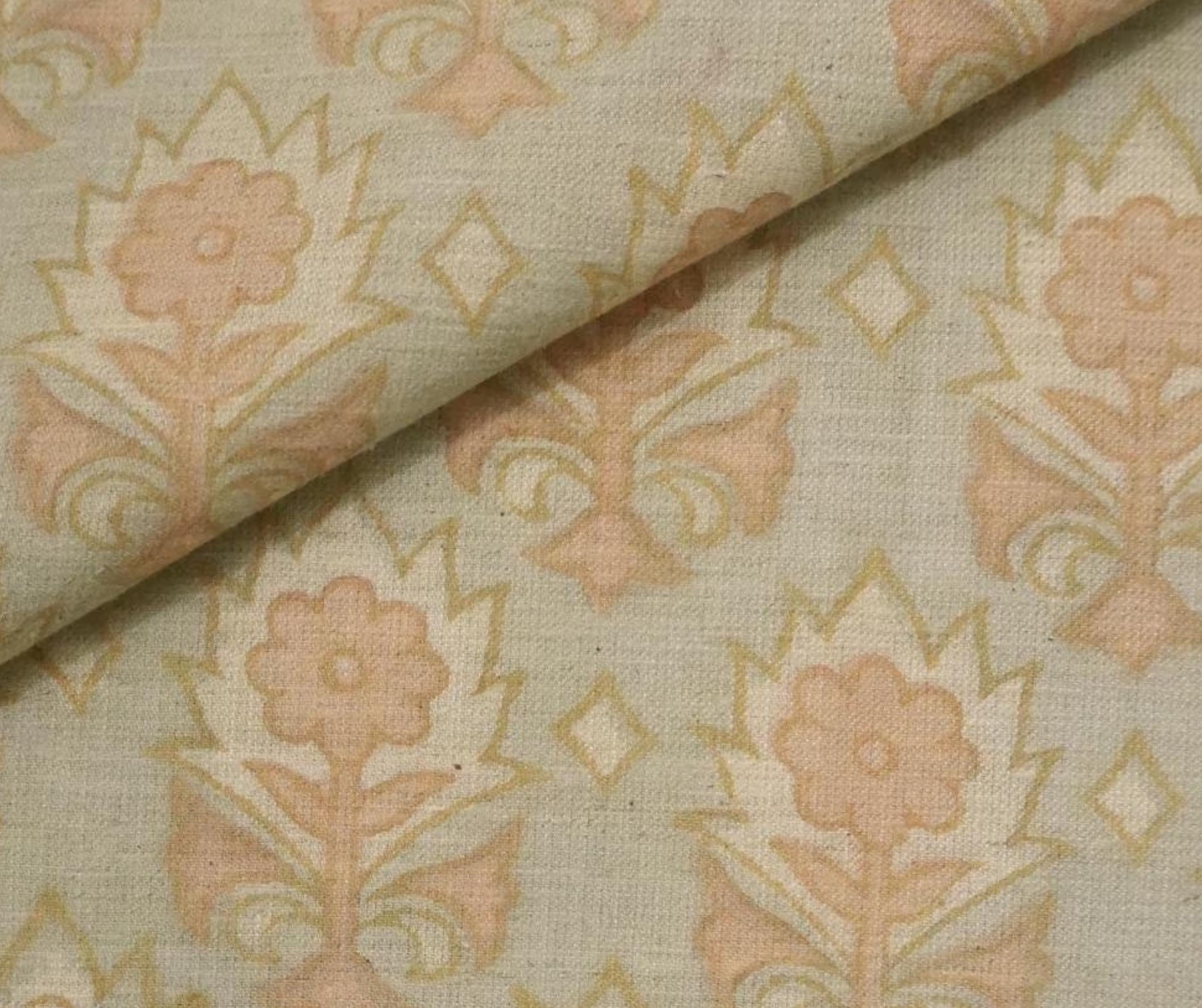 Linen Block Print Fabric 58 Inch Width Light Weight Linen Natural Base Color Handmade Creative Design To Make Curtains and Drapes Upholstery Pillow Covers Tablecloths and Runners Lampshades by Fabritual